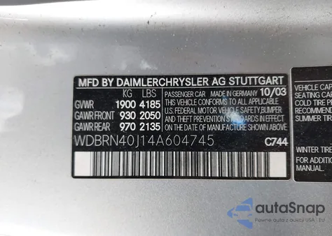 2004 Mercedes-Benz C 230 Kompressor Sport z USA, uszkodzony, nr VIN WDBRN40J14A604745